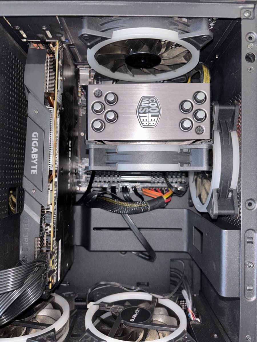 PC build internals with Cooler Master and Gigabyte components